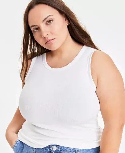 Women's Ribbed High-Neck Tank Top, Created for Modazone - Washed White - 5