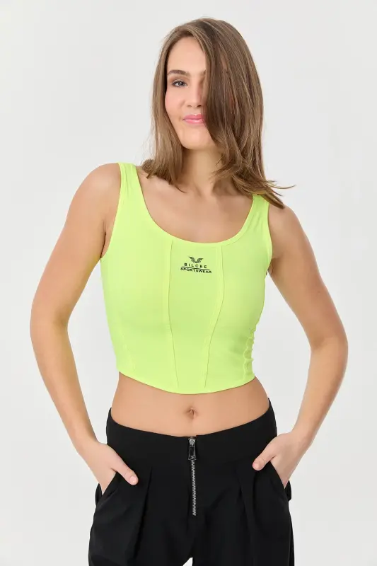 Kadın Fosfor Sırt Detaylı Crop Arkası İpli Kısa Atlet 0080 - Fosfor - 1