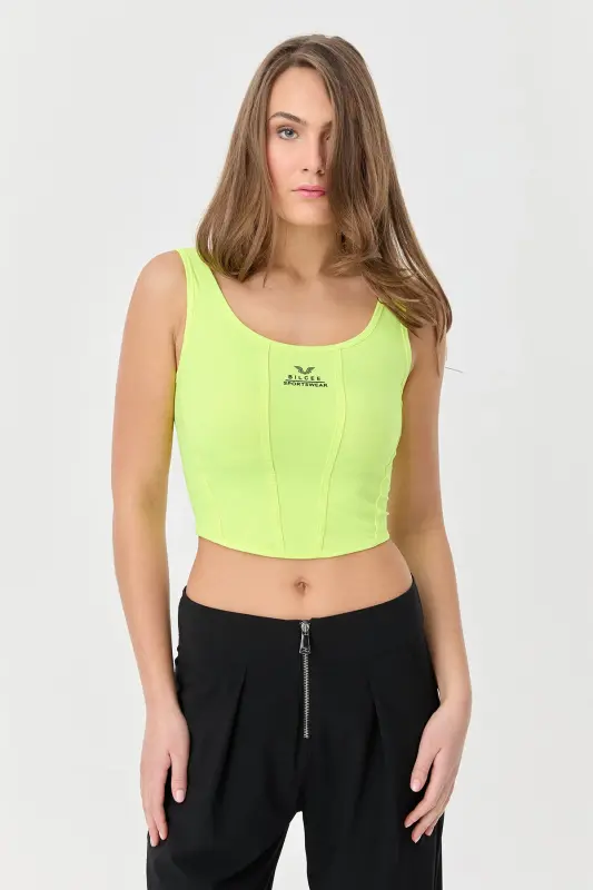 Kadın Fosfor Sırt Detaylı Crop Arkası İpli Kısa Atlet 0080 - Fosfor - 7