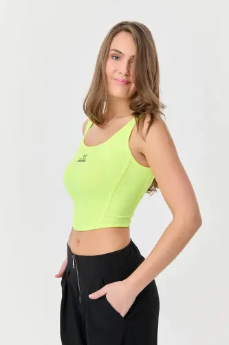 Kadın Fosfor Sırt Detaylı Crop Arkası İpli Kısa Atlet 0080 - Fosfor - 8