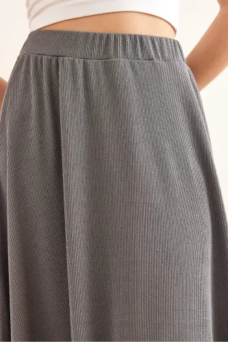 Kadın Füme Beli Lastikli Dökümlü Burgu Etek ETK-19000258 - Füme - 6