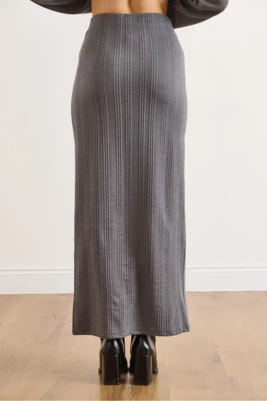 Kadın Füme Beli Lastikli Düğmeli Yırtmaçlı Uzun Etek ETK-19000293-Füme - 3