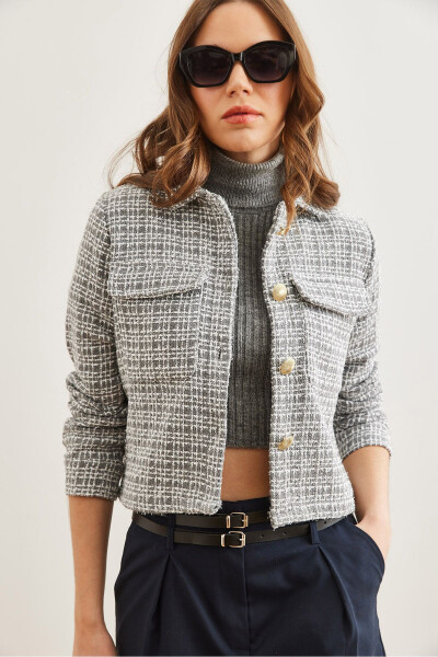 Kadın Füme Cepli Düğmeli Sim Detaylı Tüvit Ceket CKT-19000411-Füme - 1