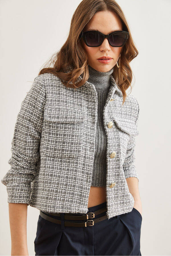 Kadın Füme Cepli Düğmeli Sim Detaylı Tüvit Ceket CKT-19000411-Füme - 3