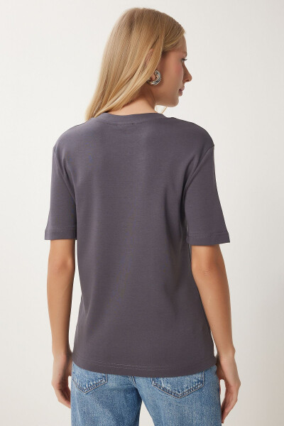 Kadın Füme Pamuklu Basic Örme T-Shirt AG00001-Füme - 6