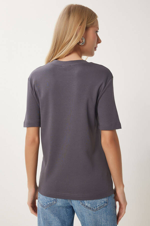 Kadın Füme Pamuklu Basic Örme T-Shirt AG00001-Füme - 6
