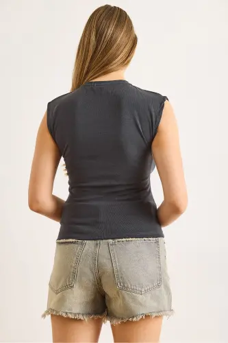 Kadın Füme Yarasa Yumuşak Dokulu Esnek Bluz BLZ-19002877-Füme - 2