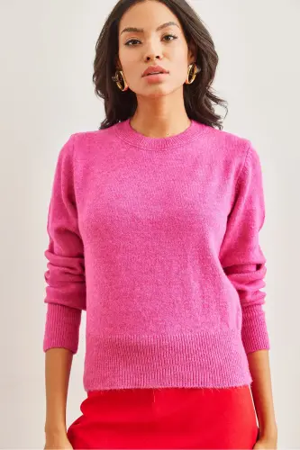 Kadın Fuşya Bisiklet Yaka Yumuşak Dokulu Basic Triko Kazak KZK-19000845-Fuşya - OLALOOK (1)