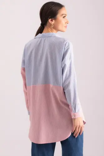 Kadın Fuşya Çizgili İki Renkli Uzun Kol Salaş Gömlek ARM-21K001193-Fuşya - 4