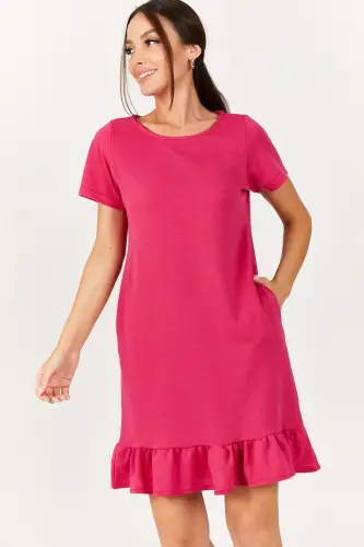 Kadın Fuşya Kısa Kollu Altı Fırfırlı Elbise ARM-20Y001032-Fuşya 