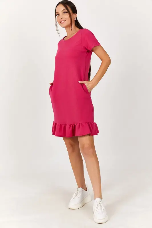Kadın Fuşya Kısa Kollu Altı Fırfırlı Elbise ARM-20Y001032-Fuşya - 2