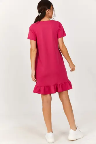 Kadın Fuşya Kısa Kollu Altı Fırfırlı Elbise ARM-20Y001032-Fuşya - 4