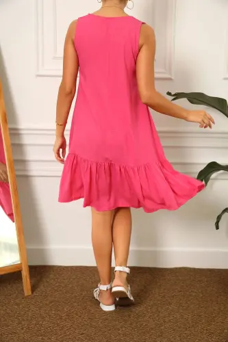 Kadın Fuşya KOLSUZ ETEĞİ FIRFIRLI ELBİSE ARM-18Y001156-FUŞYA - 4