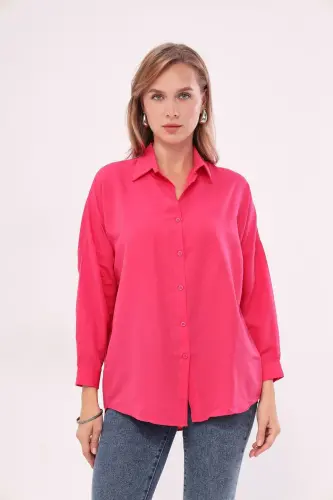 Kadın Fuşya Oversize Uzun Basic Gömlek Arm-22y001118-Fuşya - 3