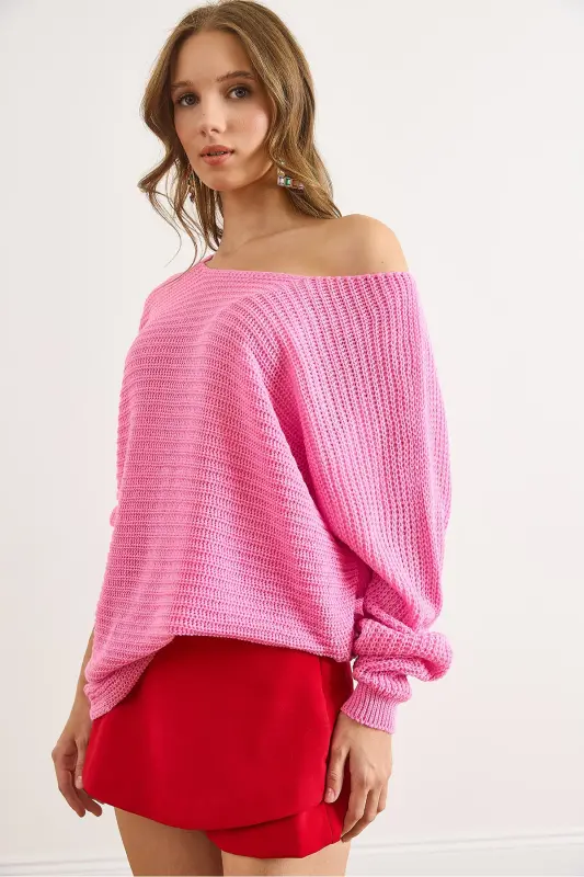 Kadın Fuşya Selanik Salaş Triko Kazak KZK-19000051-Fuşya - 6