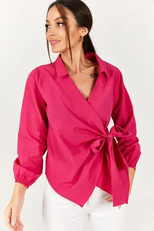Kadın Fuşya Yakalı Kruvaze Bluz Arm-22y024025-Fuşya - 2