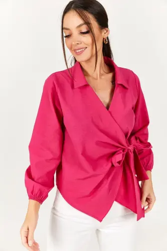 Kadın Fuşya Yakalı Kruvaze Bluz Arm-22y024025-Fuşya - 3