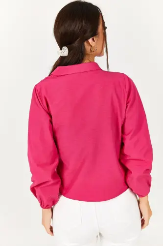 Kadın Fuşya Yakalı Kruvaze Bluz Arm-22y024025-Fuşya - 4