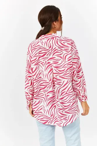 Kadın Fuşya Zebra Desen Oversize Uzun Basic Gömlek Arm-22Y001145-FUŞYA - 4