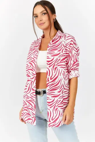 Kadın Fuşya Zebra Desen Oversize Uzun Basic Gömlek Arm-22Y001145-FUŞYA - ARMONIKA (1)
