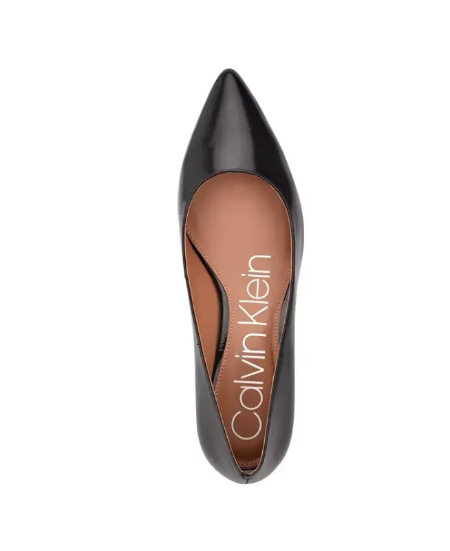 Women's Gabrianna Pointed Toe Kitten Heel Pumps - Black Leather - 4