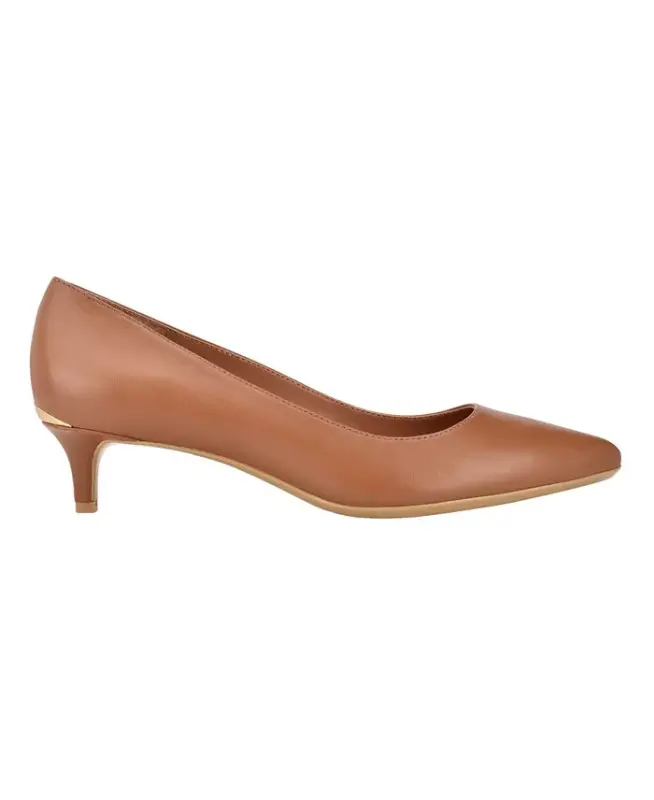 Women's Gabrianna Pointed Toe Kitten Heel Pumps-Cognac Leather - 2