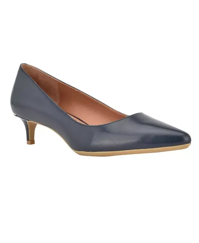 Women's Gabrianna Pointed Toe Kitten Heel Pumps-Navy Leather - 1