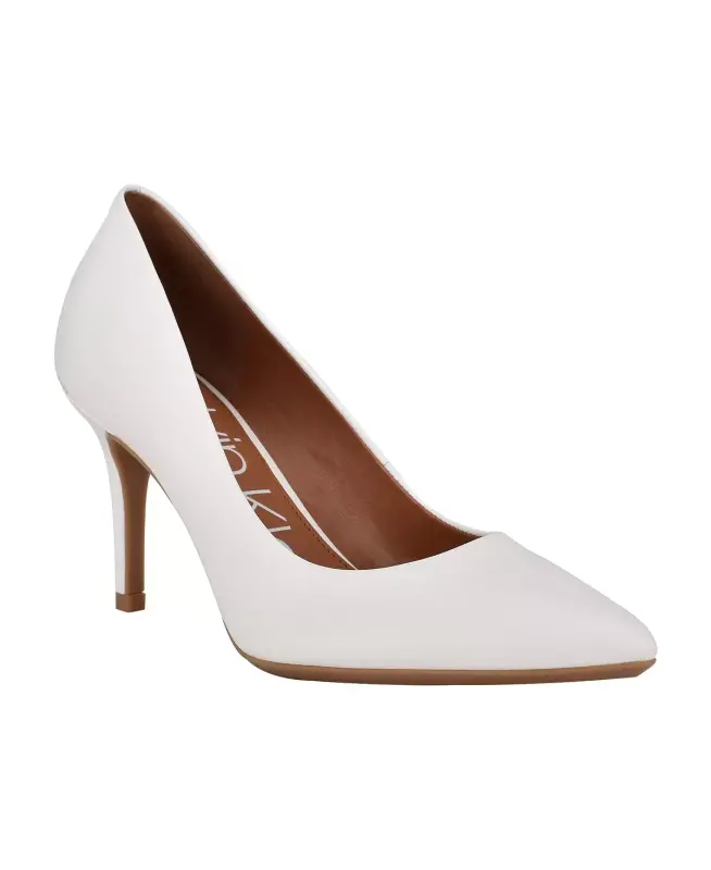 Women's Gayle Pointy Toe Stiletto Pumps-White Leather - CALVIN KLEIN