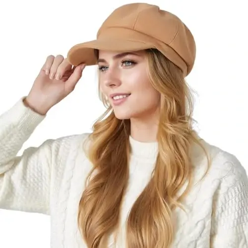 Women Newsboy Hat Octagonal Beret Cap,Girl Autumn and Winter Warm Beret Vintage Painter Hat - 4