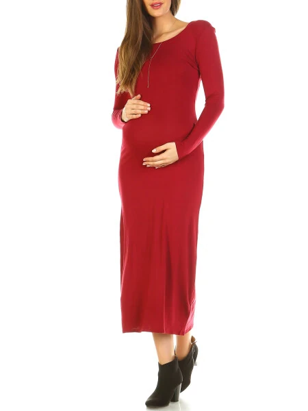 Women's Maternity Long Sleeve Maxi Dress - Extended Sizes Available- - WHITE MARK