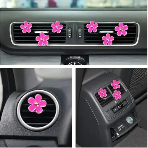 Cute Pink Car Accessories for Women Teens Girls 6pcs Boho Flowers Cars Air Fresheners Vent Clips Girly Automotive Truck Smell Freshener Gadgets Diffuser Aesthetic Decor Xmas Gifts for Mom - HICOMFLY (1)