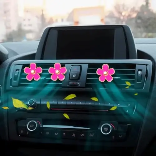 Cute Pink Car Accessories for Women Teens Girls 6pcs Boho Flowers Cars Air Fresheners Vent Clips Girly Automotive Truck Smell Freshener Gadgets Diffuser Aesthetic Decor Mom Gifts for Wife Women - 3