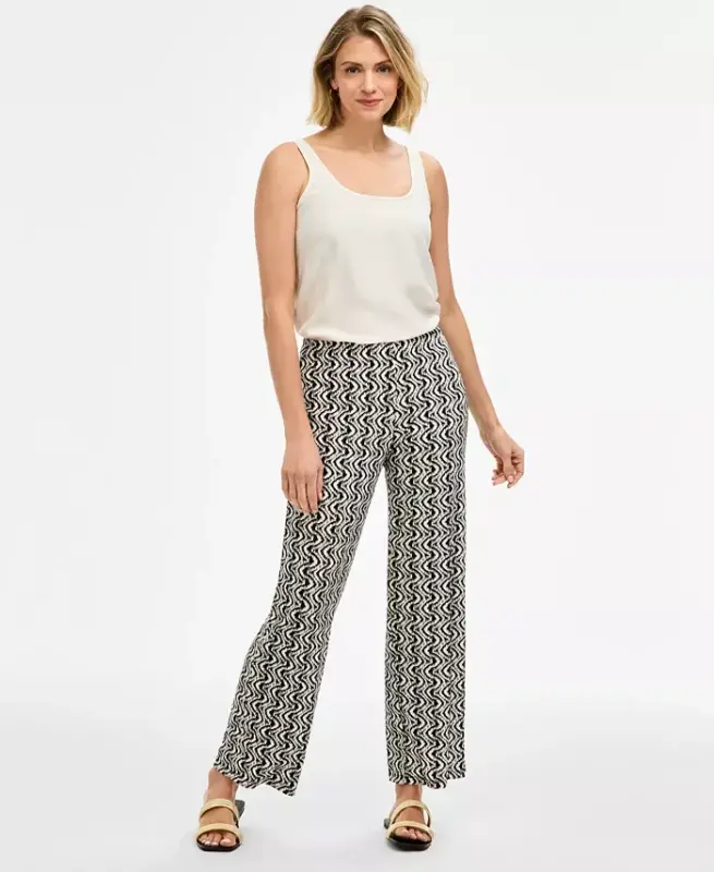 Women's Knit Wide-Leg Pull-On Pants, Regular & Short Lengths, Created for Modazone - Deep Black Wave - JM COLLECTION