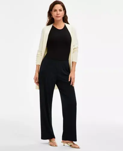 Women's Knit Wide-Leg Pull-On Pants, Regular & Short Lengths, Created for Modazone - Navy Wave - 1