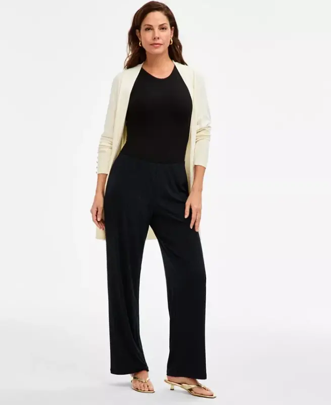 Women's Knit Wide-Leg Pull-On Pants, Regular & Short Lengths, Created for Modazone - Navy Wave - 1