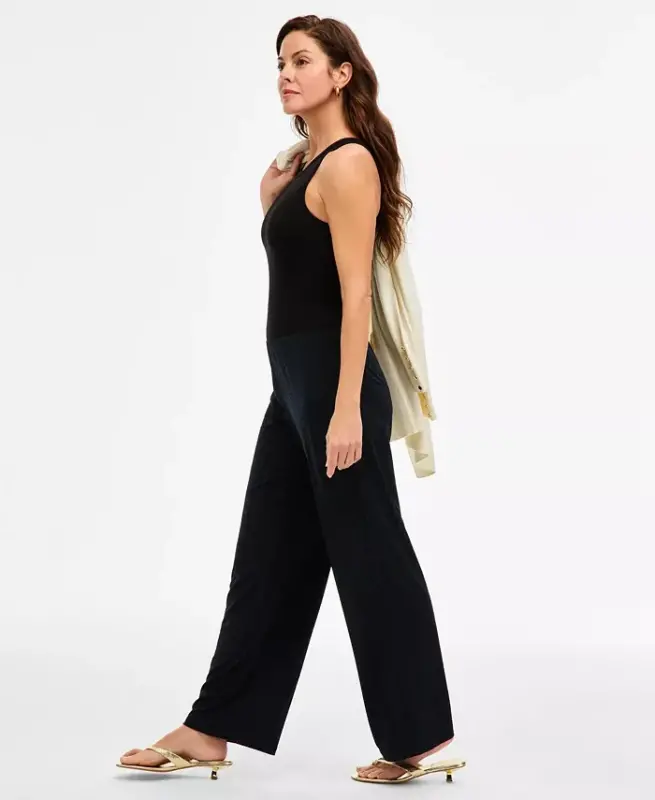 Women's Knit Wide-Leg Pull-On Pants, Regular & Short Lengths, Created for Modazone - Navy Wave - 3