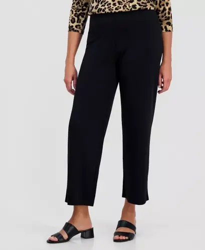 Women's Knit Wide-Leg Pull-On Pants, Regular & Short Lengths, Created for Modazone - Deep Black - 2
