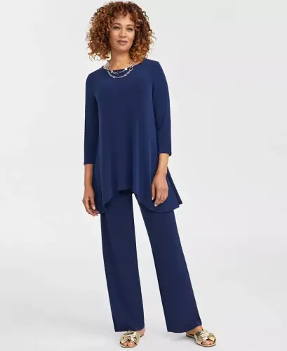 Women's Wide-Leg Pull-On Pants, Regular & Short Lengths, Created for Modazone - Intrepid Blue - 4