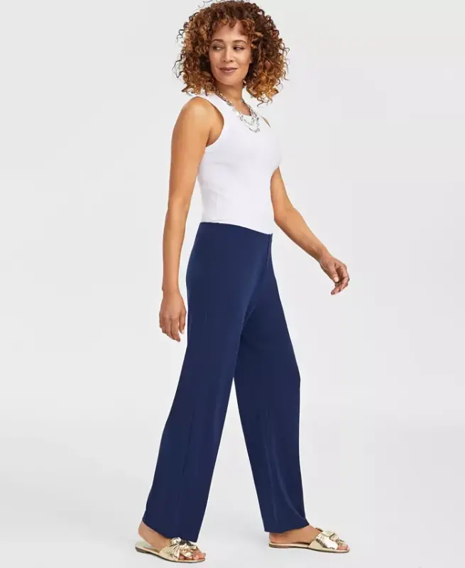 Women's Wide-Leg Pull-On Pants, Regular & Short Lengths, Created for Modazone - Intrepid Blue - 6