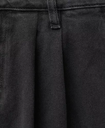 Women's Wide-Leg Pleated Jeans - Black Denim - 3