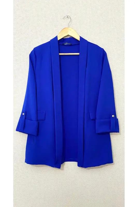 Kadın Giy Çık Kolu Düğmeli Katlamalı Mavi Ceket-Mavi1 - HEYYA