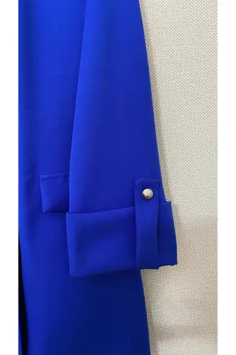 Kadın Giy Çık Kolu Düğmeli Katlamalı Mavi Ceket-Mavi1 - 2