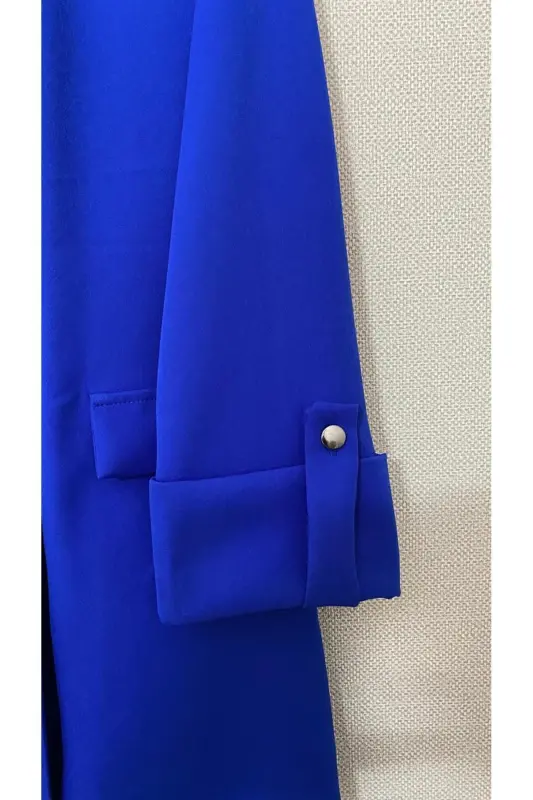 Kadın Giy Çık Kolu Düğmeli Katlamalı Mavi Ceket-Mavi1 - 2