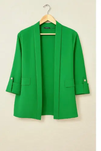 Kadın Giy Çık Kolu Düğmeli Katlamalı Yeşil Ceket-Yeşil2 