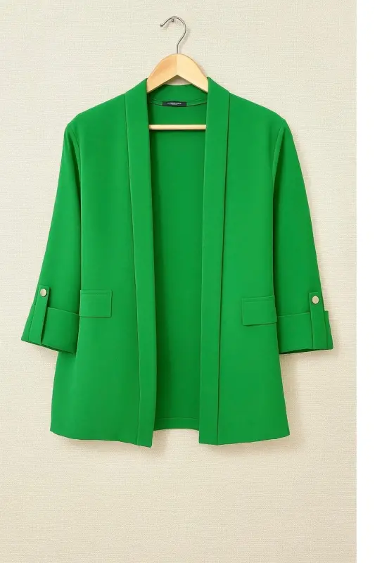 Kadın Giy Çık Kolu Düğmeli Katlamalı Yeşil Ceket-Yeşil2 - 1
