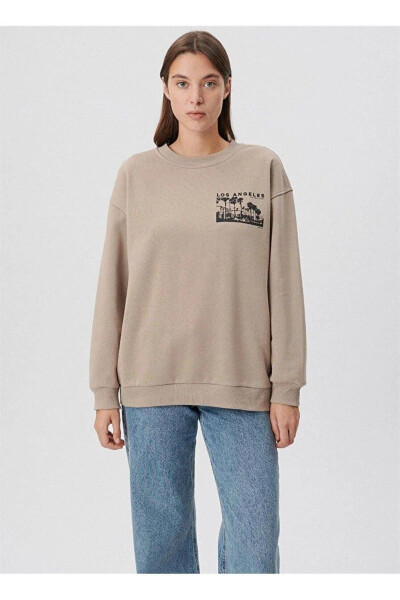 Kadın Bisiklet Yaka Sweatshirt M1s10019 Ay Taşı Bej - 1