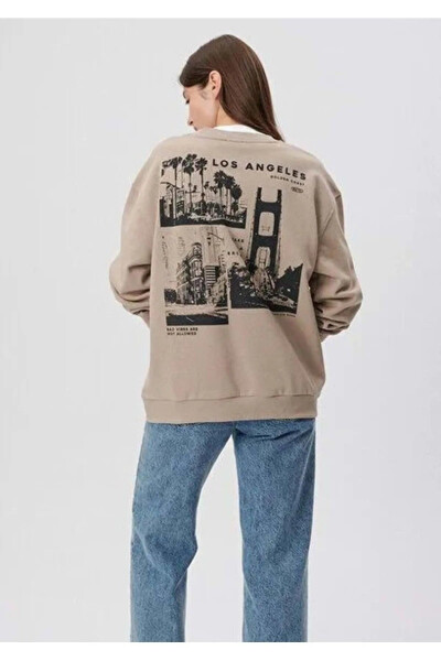 Kadın Bisiklet Yaka Sweatshirt M1s10019 Ay Taşı Bej - 3