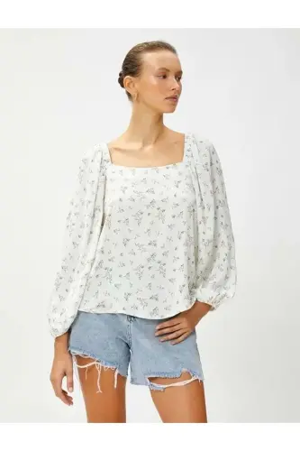 Kadın Giyim Bluz 3SAK60415UW Yeşil Desenli Yeşil Desenli-Renkli - KOTON (1)