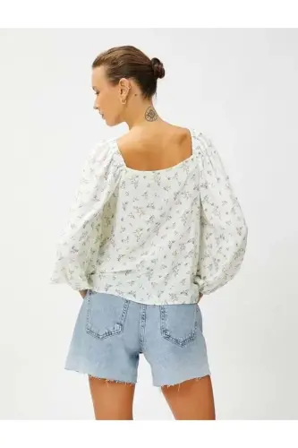 Kadın Giyim Bluz 3SAK60415UW Yeşil Desenli Yeşil Desenli-Renkli - 4