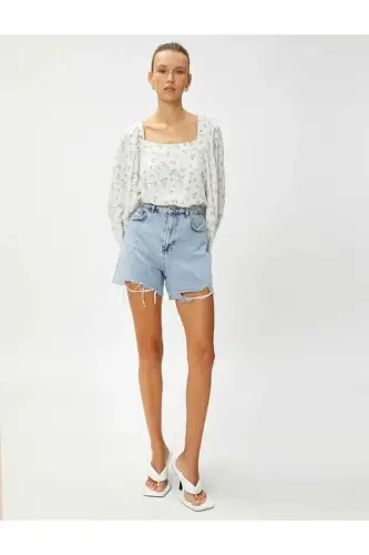 Kadın Giyim Bluz 3SAK60415UW Yeşil Desenli Yeşil Desenli-Renkli - 5